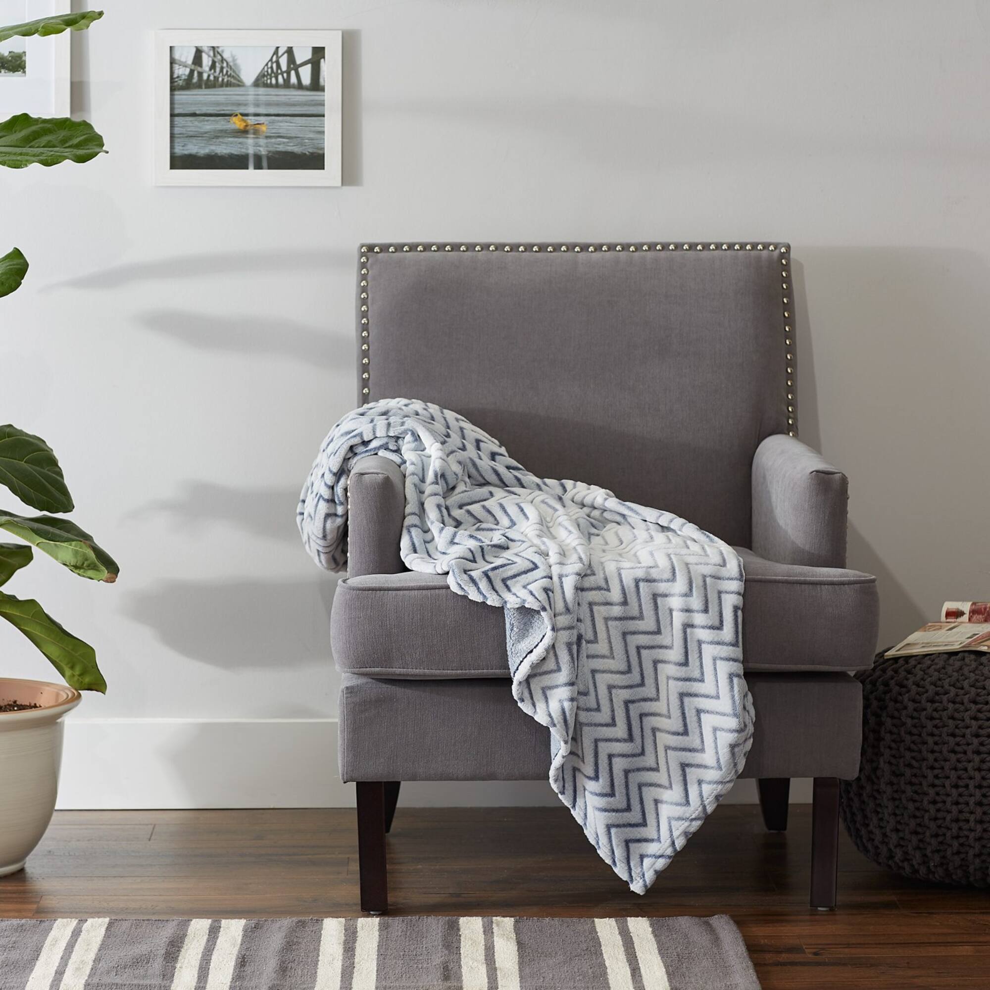 DII® French Blue Chevron Plush Throw